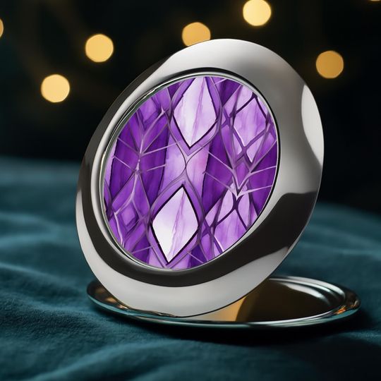 Royal Lavender Compact Travel Mirror, Gift For Her