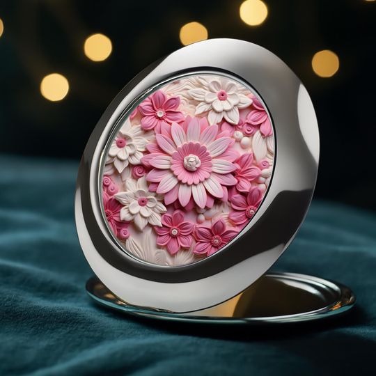 Elegant Floral Compact Travel Mirror, Gift For Her