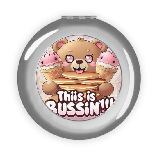 This Is Bussin Cute Compact Travel Mirror with Bear, Cute Bear Gift