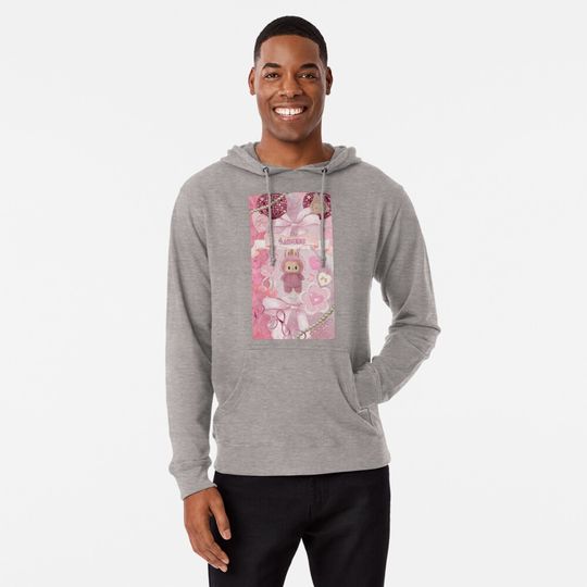 Cute pink labubu monster  Lightweight Hoodie
