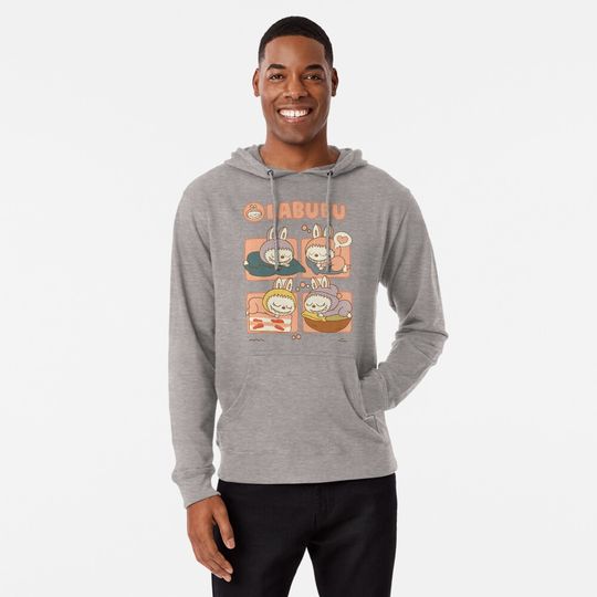 Cute Labubu Bunny Sleep Comic | Kawaii Pastel Character Design Lightweight Hoodie