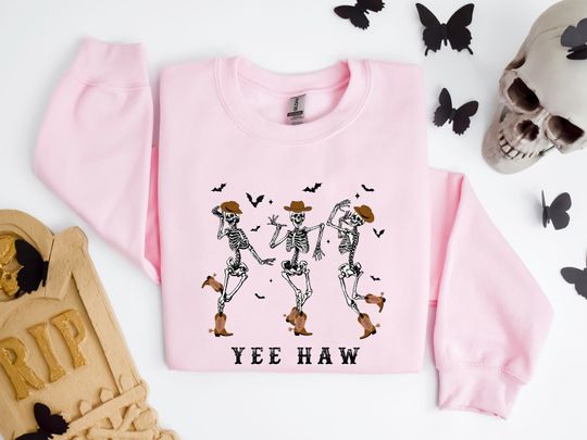 Halloween Skeleton Pumpkin Sweatshirt, Dancing Skeleton Halloween Sweater, Fall Spooky Skeleton Pullover