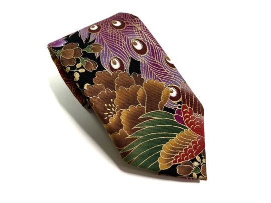 Peacock Bird Floral Japanese Cotton Fabric Necktie - Kimono Japanese Necktie,