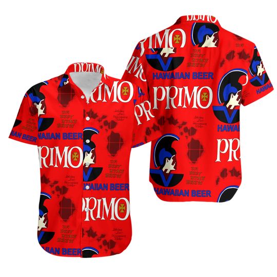 Vintage 70s Primo Beer Hawaiian Aloha Shirt Hawaii Barkcloth Collared Top