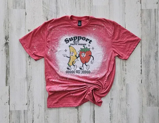 Fruity Friends Bleached Shirt, Gay Rights mens and womens, Rainbow proud, Happy Pride Month