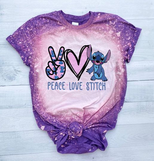 Lilo and Stitch Bleached Shirt, Peace Love and Stitch, Disney Bleached Shirt