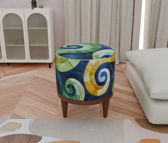 Green Round Pouf - Handmade Footrest Stool for Living Room & Bedroom