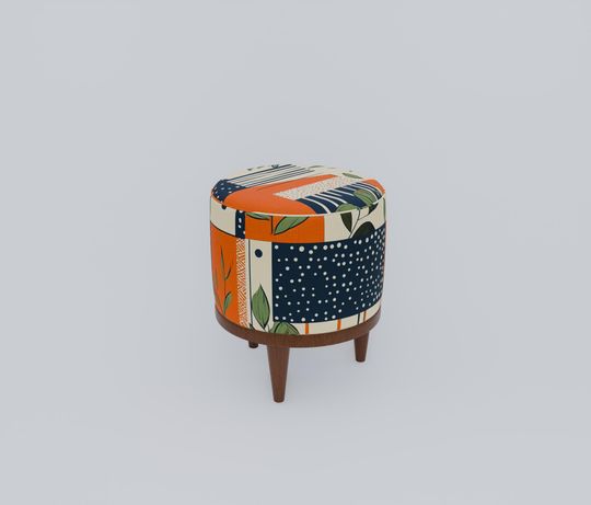 Olive Branch Print Round Pouf - Cozy Footstool Ottoman