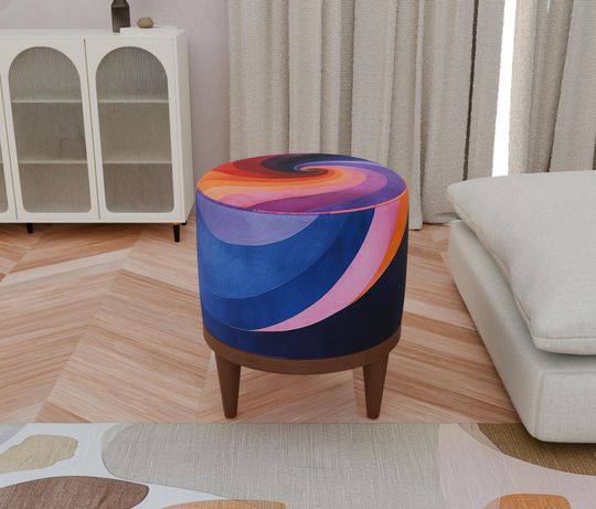 Abstract Design Round Pouf - Elegant, Colorful, Boho Ottoman