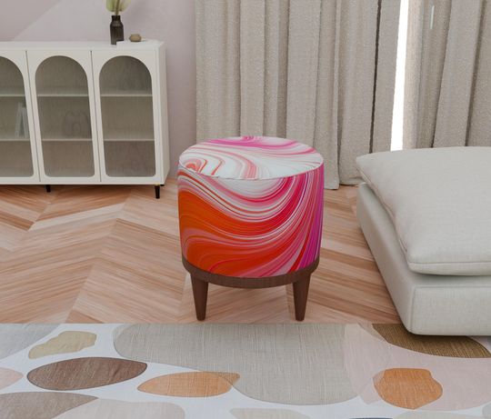 Blush Pink Round Ottoman - Bohemian Footstool & Dressing Chair