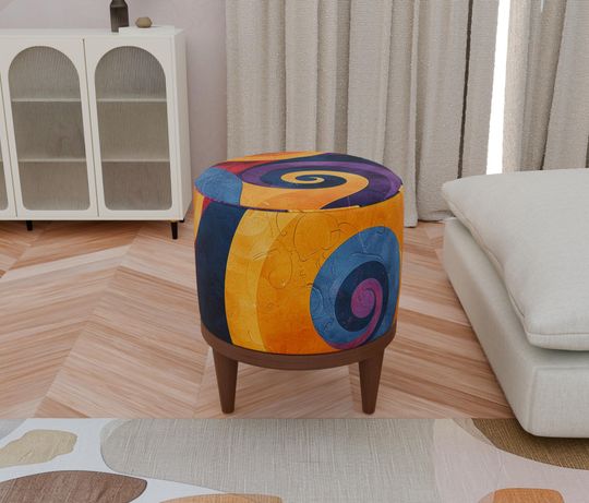 Colorful Swirl Pattern Ottoman - Artistic & Elegant Round Pouf