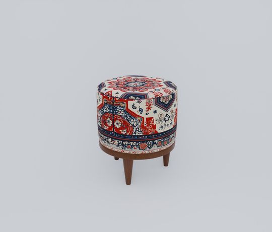 Botanical Red Round Pouf - Versatile Footstool & Ottoman