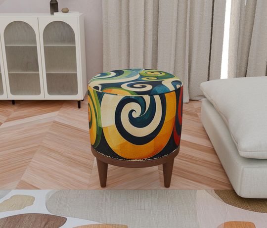 Colorful Modern Decor Round Pouf - Elegant Entryway Ottoman