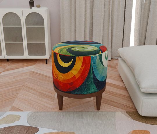 Elegant Decor Round Pouf - Multicolor Bohemian Ottoman Bench