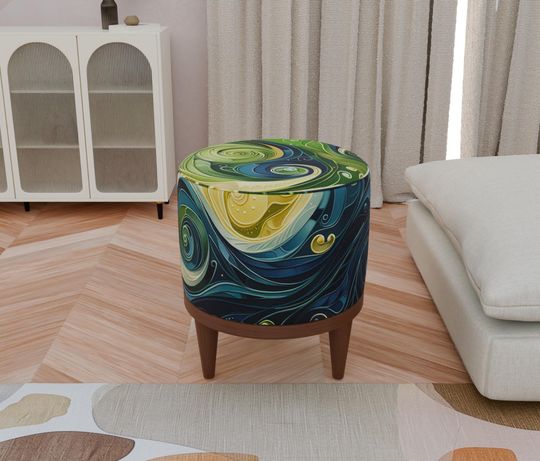 Colorful Abstract Round Pouf - Modern Living Room Decor & Tea Table