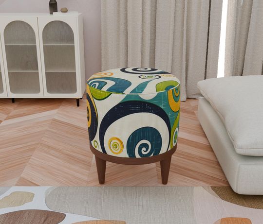 Coastal Style Round Pouf - Elegant & Colorful Upholstered Bench