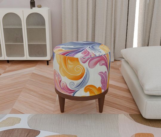 Cute & Elegant Round Pouf - Modern Artwork Decorative Ottoman