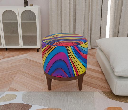 Multicolor Striped Round Pouf - Contemporary & Elegant Bench