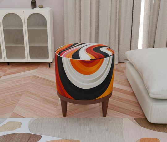 Art-Deco Round Pouf - Contemporary, Colorful & Elegant Footstool