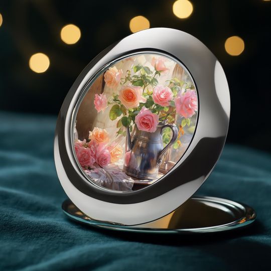 Rose Whisper Compact Mirror | Elegant Floral Travel Mirror | Vintage Still Life Art | Perfect Gift for Her | Mother's Day & Bridal Gift