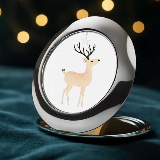 Dreamy Celestial Deer Compact Mirror | Minimalist Woodland Animal | Portable Makeup Mirror | Nature Lover Gift | Starry Night Design