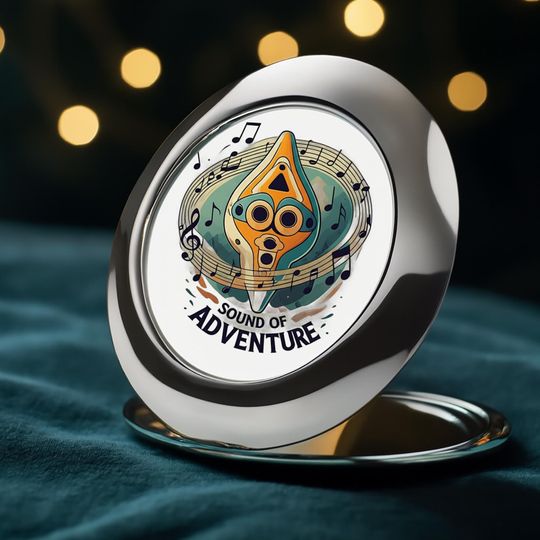 Sound of Adventure Compact Travel Mirror | Whimsical Ocarina Music Lover Gift | Portable Makeup Accessory for Travelers & Musicians