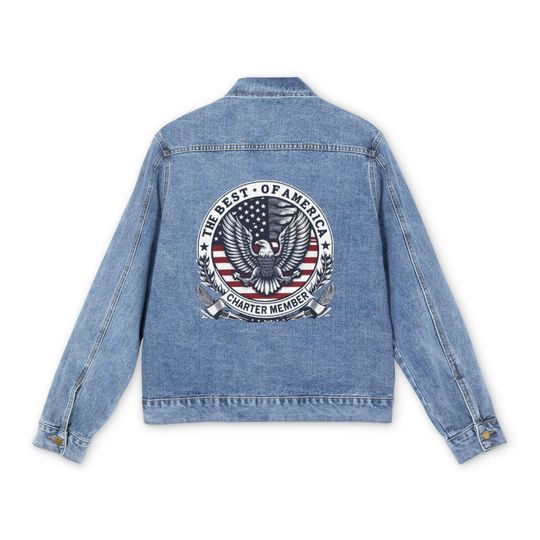 The Best of America Eagle Patriotic Men's Denim Jacket Casual Outfit, Americana Style, Great Gift for Veterans, Independence Day Apparel