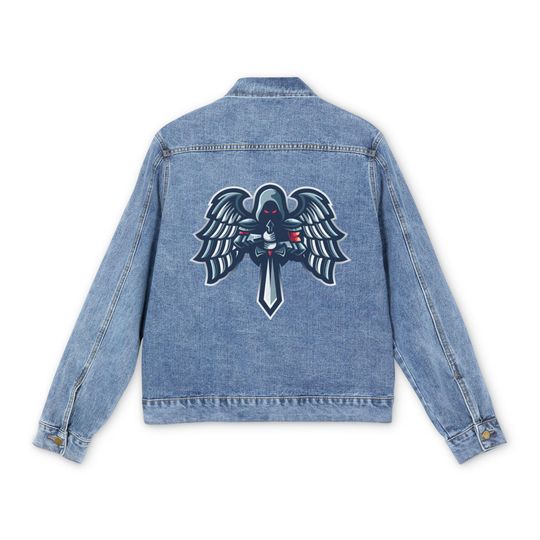 Vintage Men's Denim Jacket with Angel Wings, Casual Outerwear, Gift for Him, Streetwear Fashion, Rocker Jacket, Cool Layering Piece