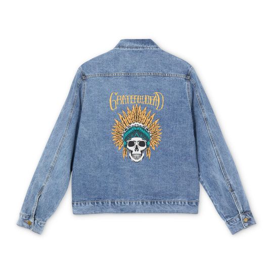 Grateful Dead Denim Jacket  Printed Deadhead Jean Jacket  Psychedelic Festival Outerwear  Vintage Style Grateful Dead Coat