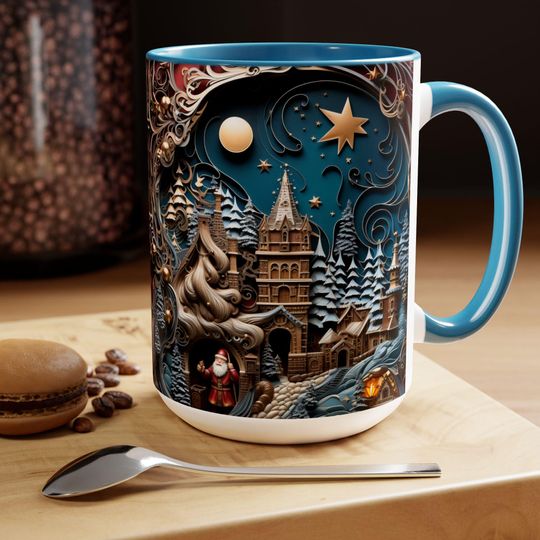 Christmas Coffee Mug, Unique design Mug, Christmas Gift, Two-Tone Coffee Mugs, 15ozFriends Gift