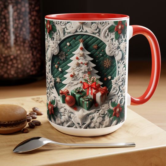 Christmas Coffee Mug, Unique Christmas design Mug, Christmas Gift, Two-Tone Coffee Mugs