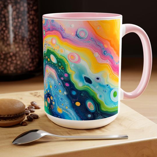 Psychedelic Two-Tone Coffee Mugs, Colorful Ceramic Cups for Unique Drinking