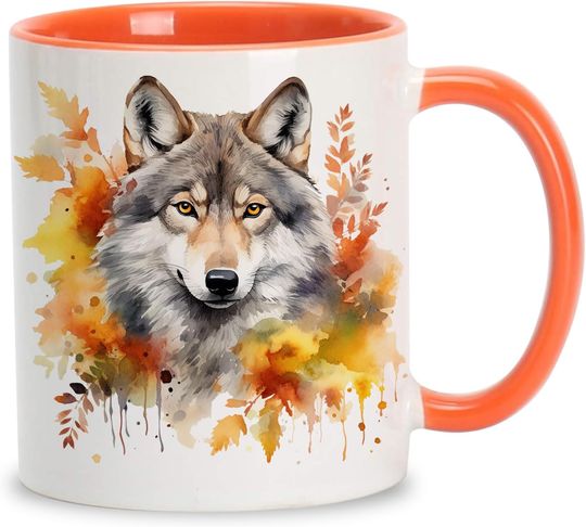 Hyturtle Fall Wolf Coffee Mug - Birthday Gifts For Wolf Lovers, Decor Gifts For Farmhouse