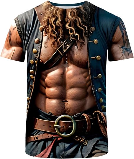 Men's Bavarian Oktoberfest Shirt,Pirate Shirt Men,Funny 3D Printed Graphic Novelty T-Shirt