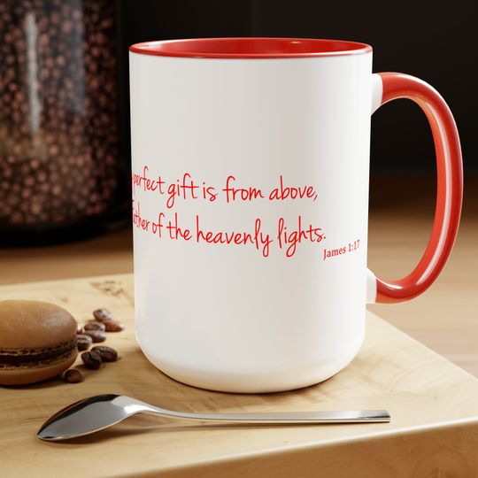 James 1 17 Good and Perfect Heavenly Gift RED Two-Tone Coffee Mugs