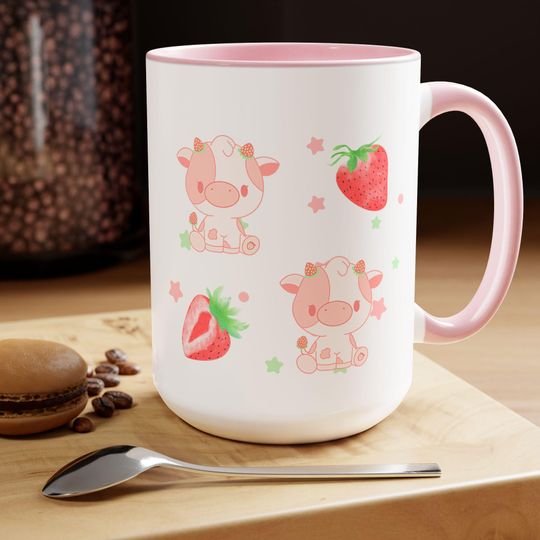 Strawberry Milk Cow Kawaii Mug Two-Tone Coffee Mugs