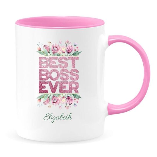 Personalized best boss ever coffee mug, funny cups and unique bosses day gift two tone mugs
