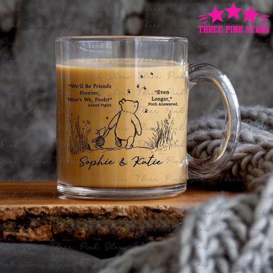 Personalized Winnie the Pooh Glass Mug, Best Friends Gift Mug