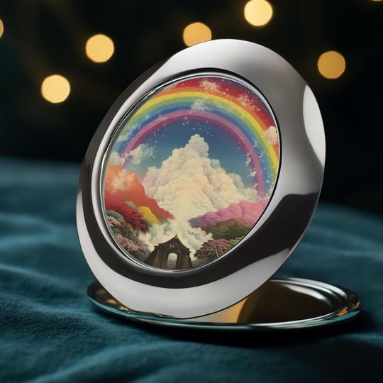 Rainbow Fantasy Landscape Compact Travel Mirror, Gift Idea for Her