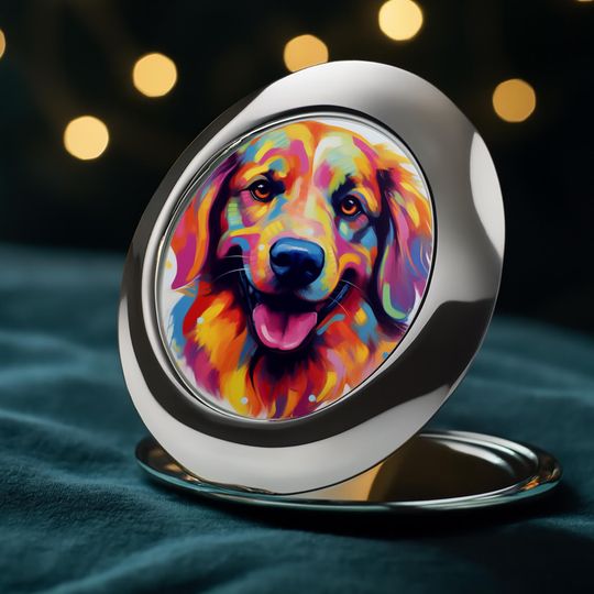 Golden Retriever Compact Travel Mirror, Dog Lover Travel Makeup Accessory