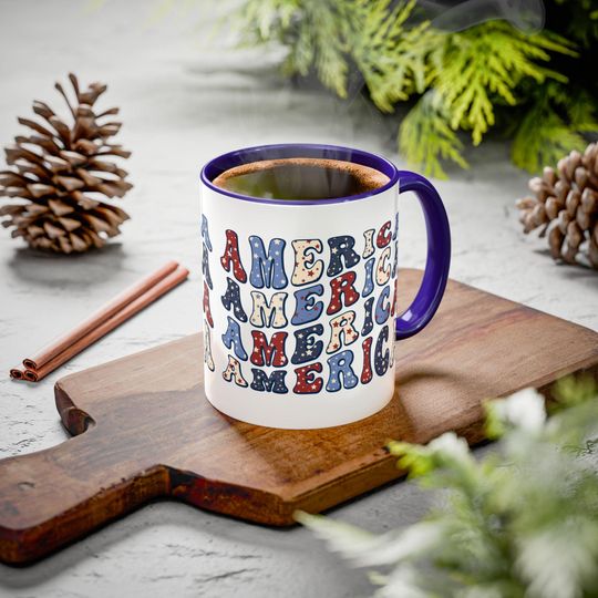 America Retro Vintage Colorful Mugs, Two-Tone Ceramic Coffee Cups, Patriotic Home Decor