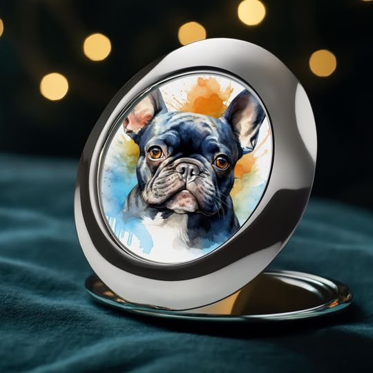 French Bulldog Compact Travel Mirror, Pet Travel Accessory, Dog Lover Gift for Her