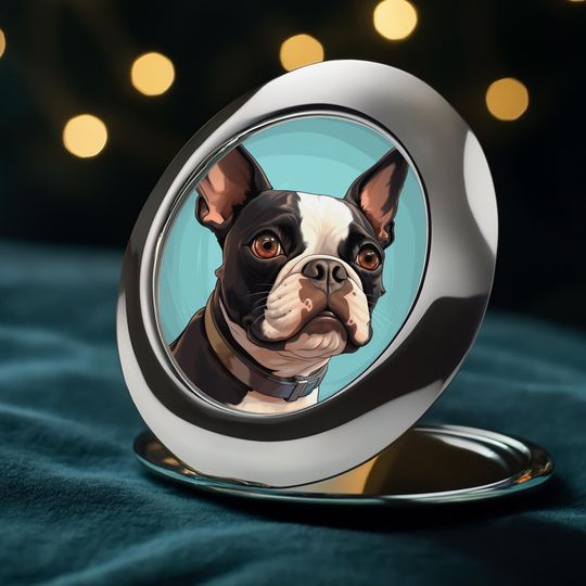 Boston Terrier Compact Travel Mirror, Cute Dog Lover Travel Makeup Accessory