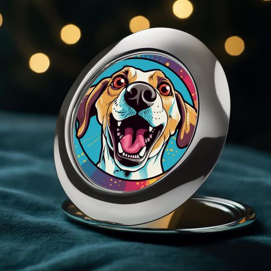 Cute Dog Compact Travel Mirror, Happy Pet Travel Makeup Accessory, Lover Gift for Her
