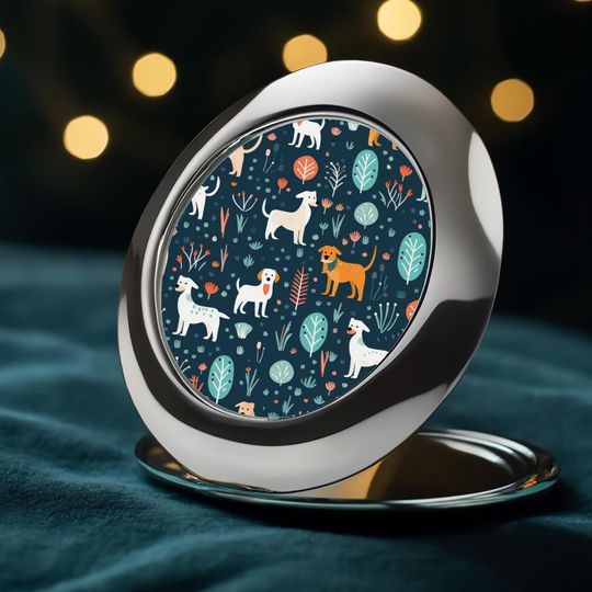 Whimsical Dog Compact Travel Mirror, Cute Pet Lover Gift