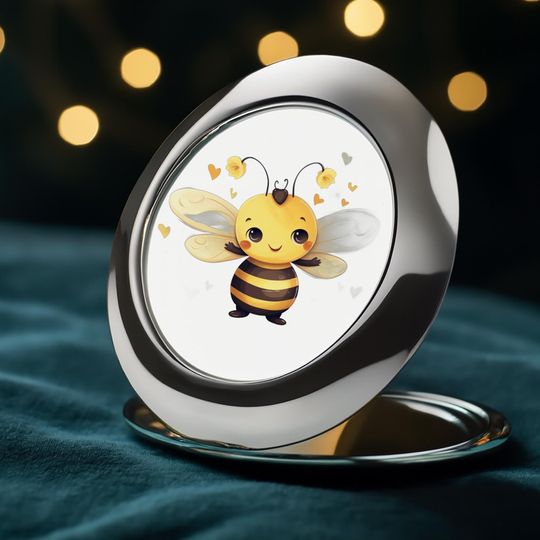 Cute Bee Compact Travel Mirror, Happy Travel Makeup Mirror, Kawaii Mirror for Her
