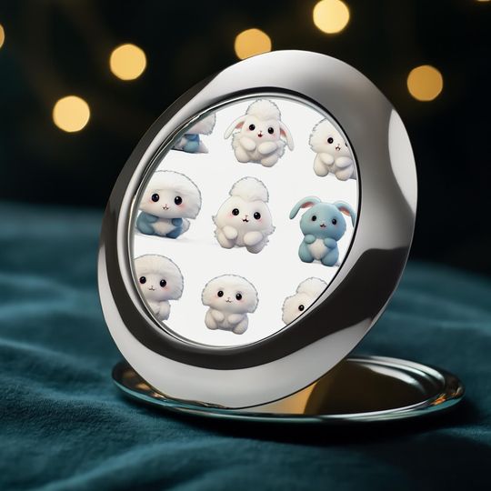 Fluffy Friends Cute Compact Travel Mirror, Kawaii Travel Makeup Mirror, Gift For Her & Teens