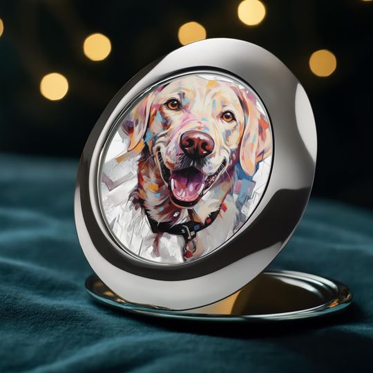 Golden Retriever Compact Travel Mirror, Labrador Dog Makeup Mirror, Pet Lover Gift for Dog Moms