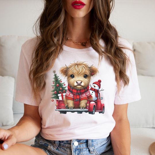Christmas Cow Sweatshirt, Cow Lights Sweater, Cow Lover Shirt, Highland Cow Crewneck, Farm Xmas T-Shirt