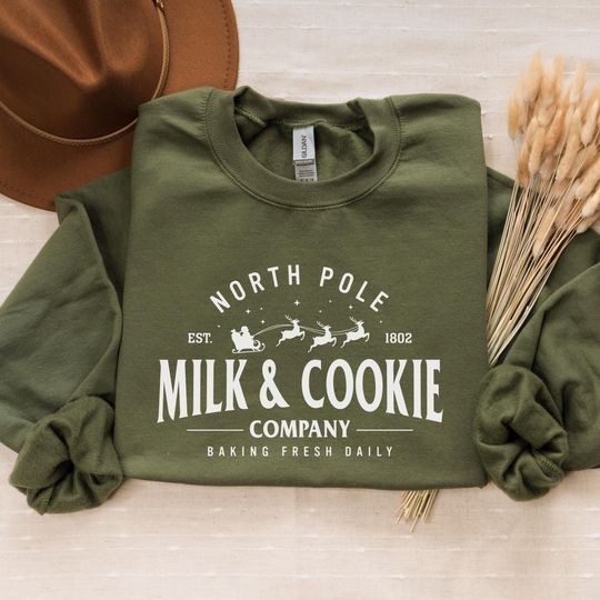 North Pole Milk and Cookie Co Christmas Sweatshirt, Gingerbread Holiday Sweater